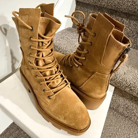 ASH NEW Tan Suede Lace-Up Women's Boots Chunky Maddox sz 7 - Picture 4 of 6